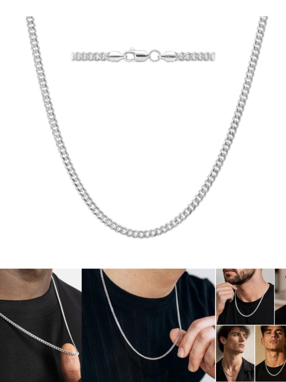 925 Sterling Silver Cuban Link Chain Necklace Men Women 3.5mm